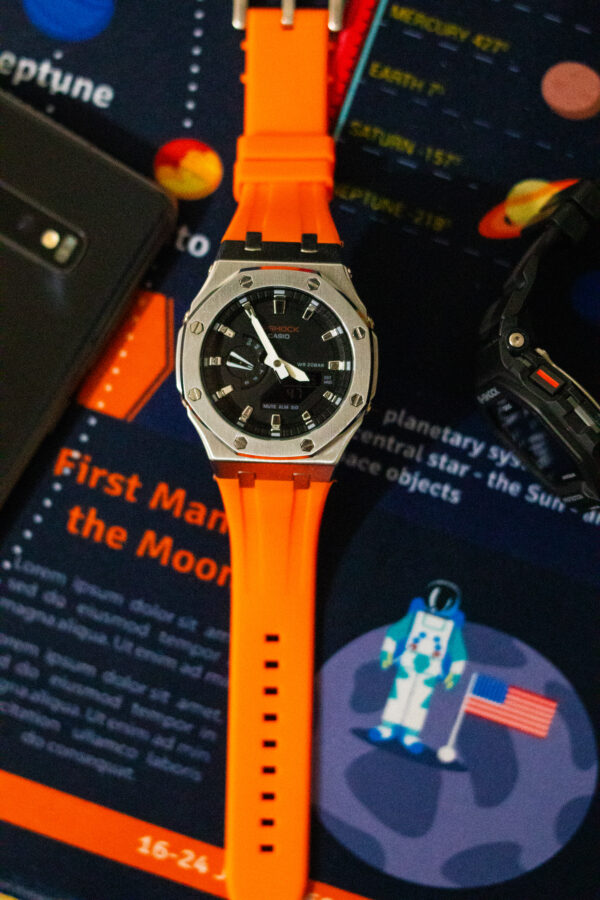 Custom G-Shock GA2100 Casioak - Orange Silver | Men's watch | Gift for him - Image 2