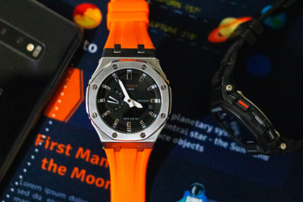 Custom G-Shock GA2100 Casioak - Orange Silver | Men's watch | Gift for him - Image 4