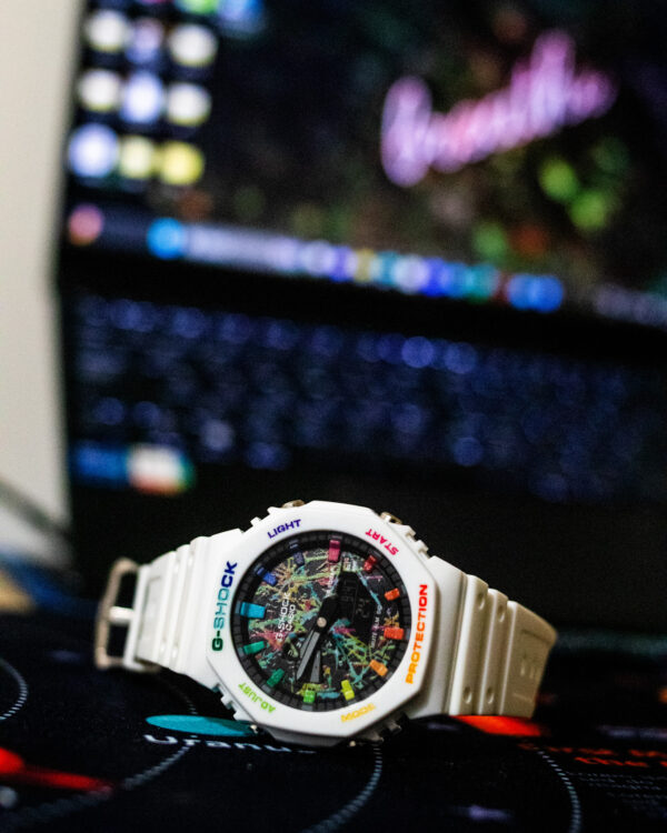 Casio G Shock White Rainbow - CasiOak mod ga2100 - Wrist watch - One year anniversary gifts for boyfriend 1st anniversary gift for husband - Image 2
