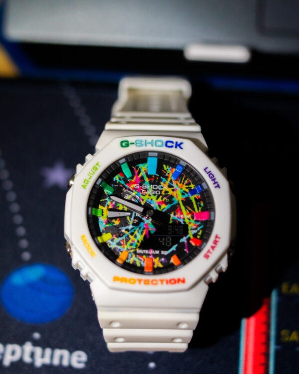 Casio G Shock White Rainbow - CasiOak mod ga2100 - Wrist watch - One year anniversary gifts for boyfriend 1st anniversary gift for husband