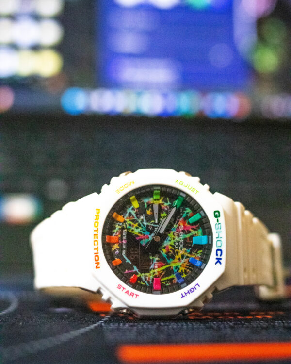 Casio G Shock White Rainbow - CasiOak mod ga2100 - Wrist watch - One year anniversary gifts for boyfriend 1st anniversary gift for husband - Image 4